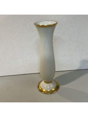 Furstenberg Germany Porcelain Bud Vase White Gold Rims